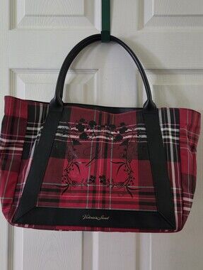 Victoria's Secret Red Plaid Tote with Black Accents